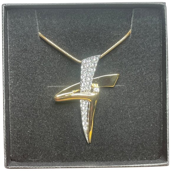 Vintage Goldtoned & Crystal Necklace on Snake Chain 17 1/2 - Picture 12 of 13